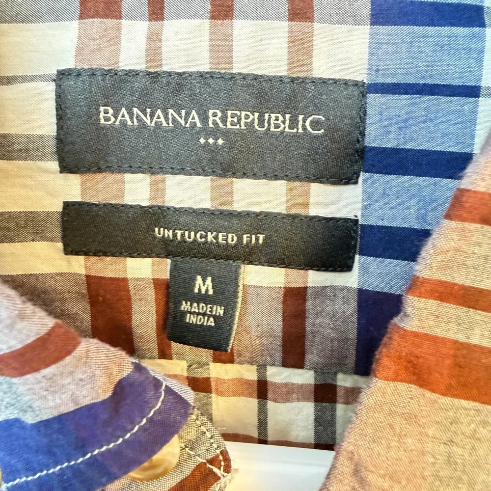 Banana Republic Button Down Shirts Men M Blue Stripe Plaid Oxford Slim Fit Lot 2